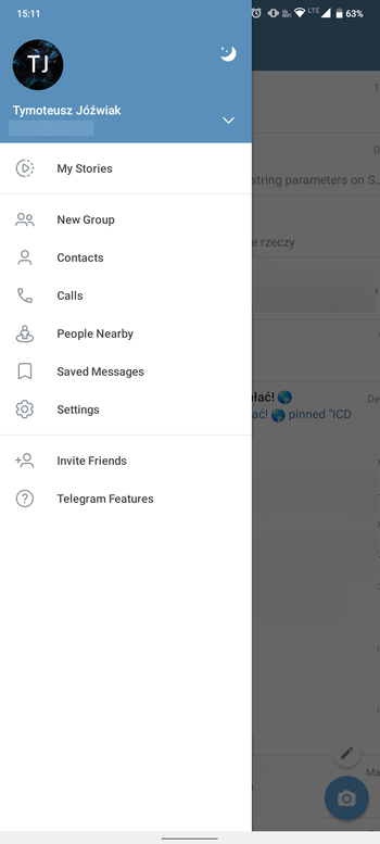 Zrzut ekranu Telegram: menu główne