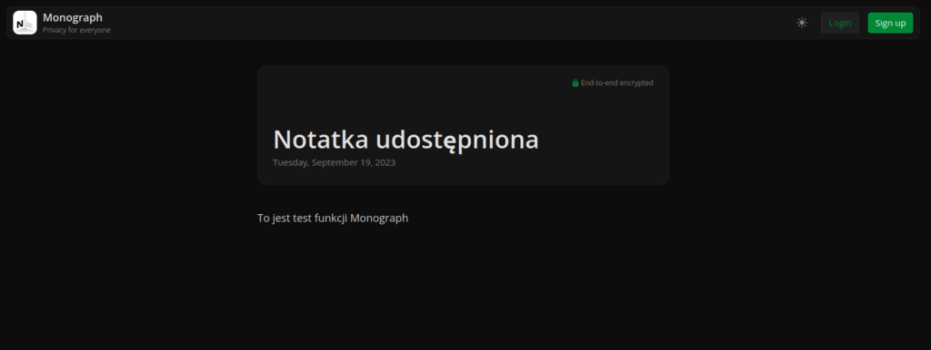 Podgląd udostępnionej notatki przykładowej
