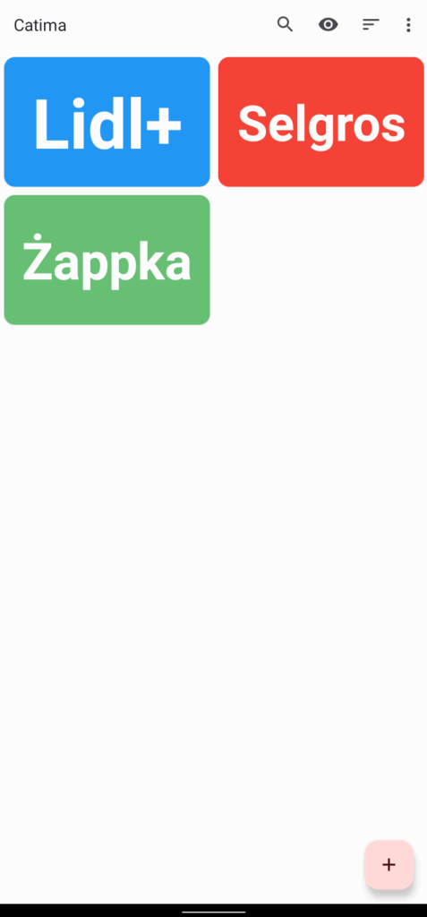 Zrzut ekranu Catima: lista zapisanych kart
