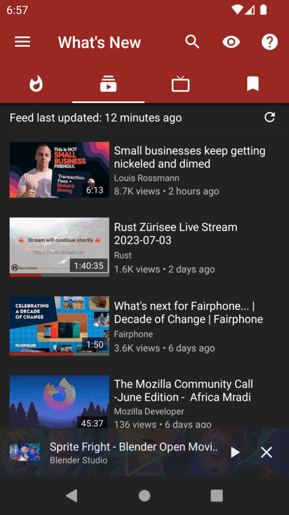 Zrzut ekranu NewPipe